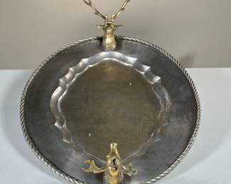 DEER HEAD MOUNTED OVAL SERVING TRAY |  l. 16.5 x w. 12.5 in
