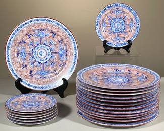 (20PC) LORD & TAYLOR JAPANESE PORCELAIN WARE | (p) Including; 13 large dinner plates and 7 small plates decorated with blue and red. - dia. 10.25 in (larger)

