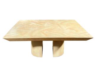 MANNER OF WILLY RIZZO SQUARE DINING TABLE | Of large size with marbled patterned top and split demilune pedestals. - l. 72 x w. 72 x h. 29.5 in

