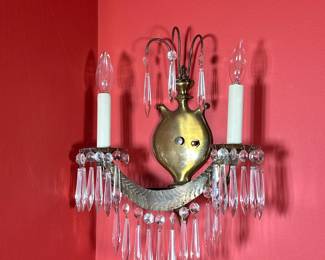 PAIR PUNCHED BRASS WALL SCONCES | l. 5 x w. 12 x h. 16 in
