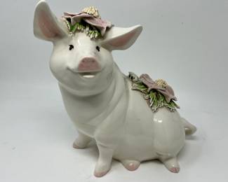 Lot 21 | Signed “Magical Cherub” Handpainted Pig w Flowers