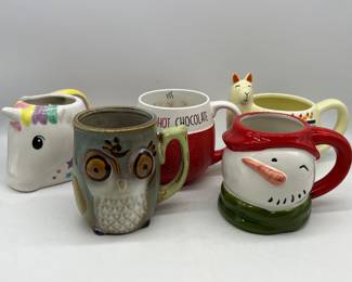 Lot 117 | Fun Figural Mugs, Llama, Unicorn, Snowman