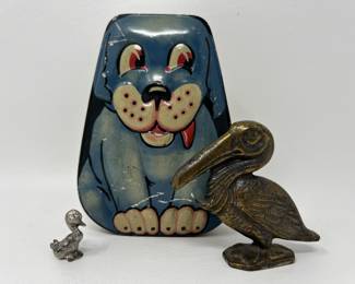Lot 31 | Vintage British Candy Dog Tin Brass Pelican Pewter