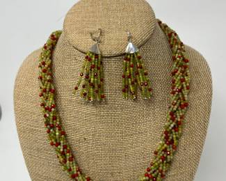 Lot 400 | Jade Bead w 925 Clasp Necklace Earring Jewelry Set