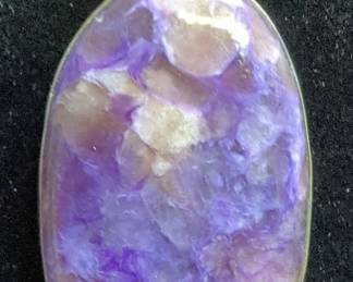 Charoite Pendant, Approx 41.5mm x 24mm, With 925 Sterling Silver Chain And Mounting