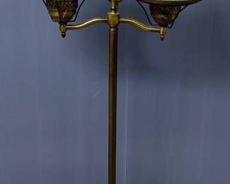 Vintage Brass Floor Lamp With Milk Glass Swirl Shades, 56.5" Tall, Powers On