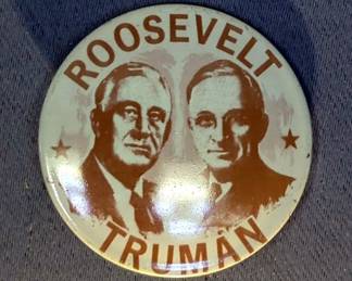 1853 Seated Liberty Half Dime Pendant, USMC Mother Of Pearl Pendant, Cameo, Sterling Silver Folding Spectacles, Antique Enamel Mirrored Compact, And 1940, 1944 FDR Campaign Buttons