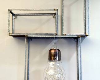Hanging Light Bulb Decor, And Galvanized Metal Framed Wall Decor Hangers, 15" x 15" x 5", And 13.5" x 7" x 5", Qty 2