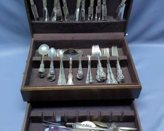 Gorham Sterling Silver Flatware Set Including Silver Handled Butter Knives, Forks, Spoons, Serving Ware And More, In Felt Lined Display Box