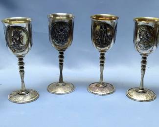 Antique Silver Russian Romanov Coronation 8" Goblets, Qty 6, Including Goblets Commemorating 1793, 1823, And 1815