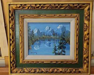 Blue Lake Painting Signed.T.Hellyer