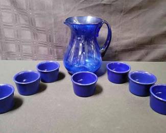 Blue Glass Pitcher Ceramic Bowls