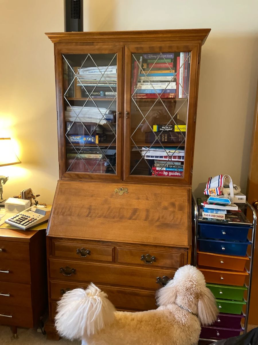 . . . a nice lead-glass secretary -- Frenchy the poodle not for sale