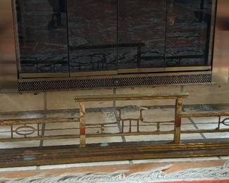 Brass Fireplace Club Fender with Leather Seats