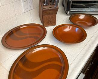 Vintage Orange Serving Platters and Bowls