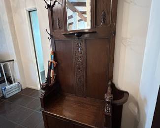 Antique Hall Tree, Coat & Hat Rack, Umbrella Stand  with Bench Storage