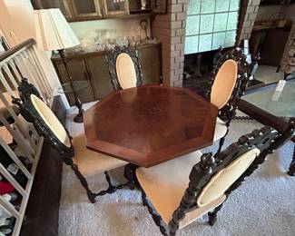 French Renaissance Cushioned Chairs. Table converts to Coffee Table! 