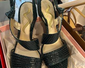 Nina Green Leather High Heeled Sandals 7.5