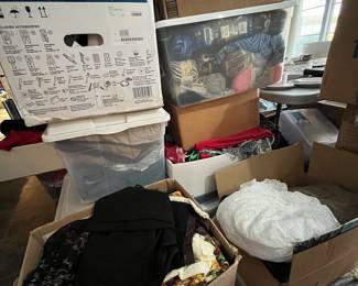Brother Sewing Machine, Dozens of Containers filled with vintage fabric patterns, silk, satin and lace...huge lot of sewing supplies