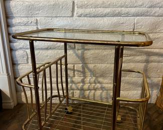 Vintage Brass Magazine and Bar Cart 