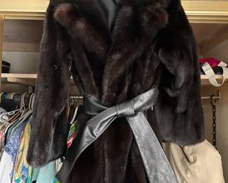 Black Fur Coat with Leather Belt