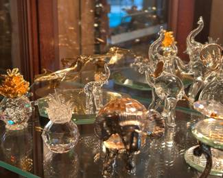 Glass & Swarovski Crystal Figurines: Pineapples and Elephants