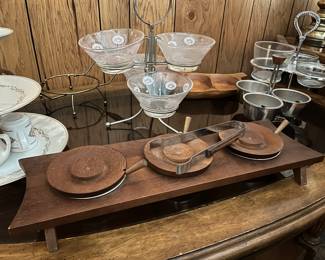 Mid Century Teak Relish Tray, Tiered Candy and Nut Dishes