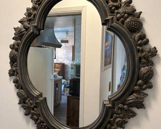 Carved Pomegranate and Floral Wood Mirror