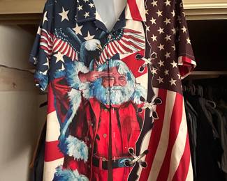 Patriotic Santa Clause Button Up Shirt