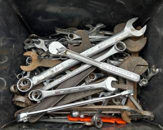 Containers filled with Power Tools and Hand Tools: Wrenches 