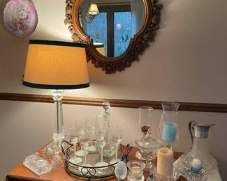Lucite lamp, elegant serving glassware