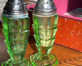 Art Deco Uranium Glass salt and pepper shakers