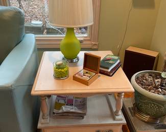 White washed end tables and coffee table 