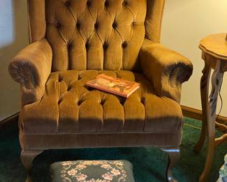 Velvet wing back chair