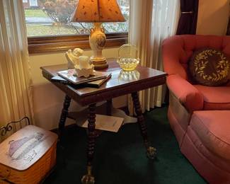 Painted Longeberger magazine basket w/stand 