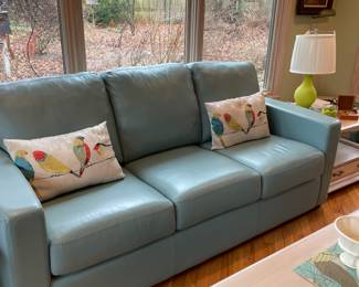 Blue leather sofa like new