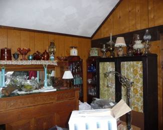gun cabinet lamps, glassware