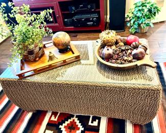 Woven coffee table with glass top