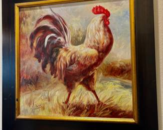Large signed rooster oil
