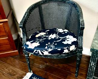 Pair of painted wood/cane barrel back chairs