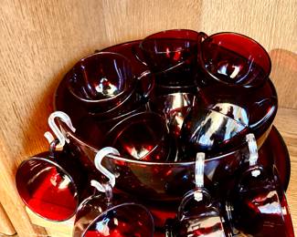 Anchor Hocking Ruby glass punch set