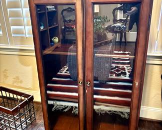 Wood bookcase with glass doors