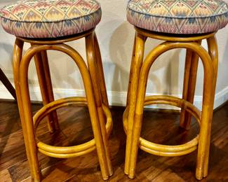 Pair of rattan base bar stools