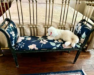 Narrow vintage black wood bench