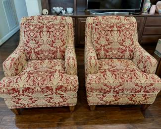 Pair of red/cream club chairs