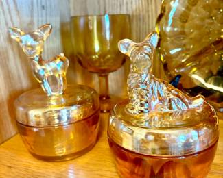 Jeanette glass Marigold powder boxes