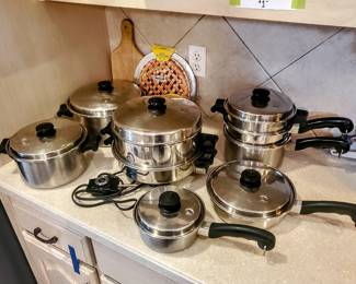 Saladmaster tri-clad pots, pans, and electric skillet