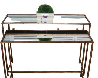 Bamboo metal mirror nesting tables 