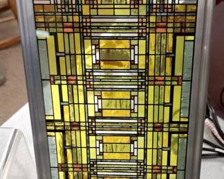 Frank Lloyd Wright styled framed 14" stained glass