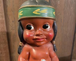 Larger (12"?) Vingtage, Ceramic, American Indian Boy, Coin Bank